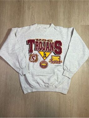 Vintage USC Trojans Gray Crewneck Sweatshirt with Maroon & Gold Logos